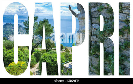 Capri - Isola nome sign con foto in background su bianco Foto Stock