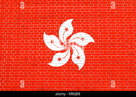 Bandiera di Hong Kong sul muro di mattoni sfondo texture Foto Stock