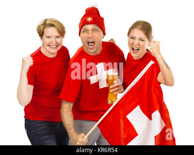 Tre tifo Swiss gli amanti dello sport Foto Stock