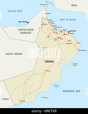 Oman road mappa vettoriale Illustrazione Vettoriale