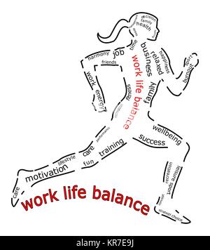 Equilibrio tra lavoro e vita familiare wordcloud - illustrazione Foto Stock