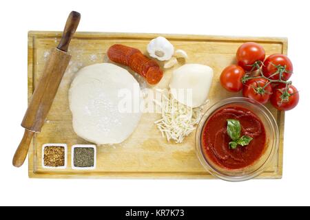 Vista superiore della pizza ingredienti Foto Stock