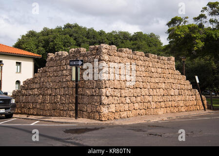 Una piccola sezione ristrutturata dello storico Fort in Lahaina, Maui, fatta di blocchi di corallo Foto Stock