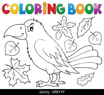 Libro da colorare con crow e foglie Foto Stock