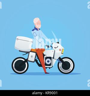 Senior Man Riding motociclo o moto isolato su sfondo bianco Illustrazione Vettoriale