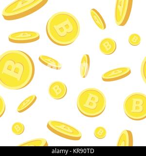 Modello senza cuciture con realistica Bitcoins Caduta su sfondo bianco Crypto valuta il concetto di data mining Illustrazione Vettoriale