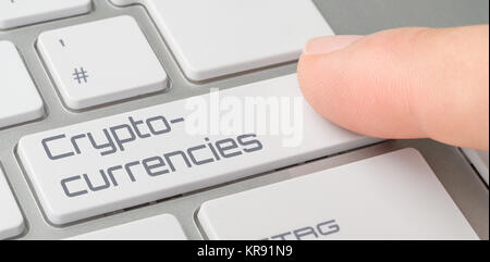 Una tastiera con un pulsante etichettato - Cryptocurrencies Foto Stock