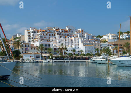 Moraira Harbour e yacht club, Moraira Costa Blanca, Spagna Foto Stock