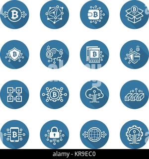 Bitcoin e Blockchain Cryptocurrency icone. Illustrazione Vettoriale