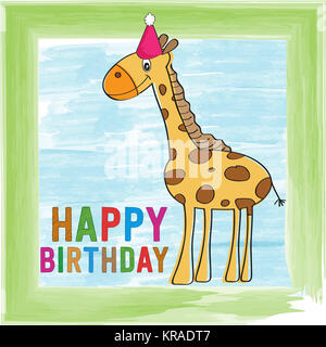 Infantile biglietto di auguri di compleanno con la Giraffa Foto Stock
