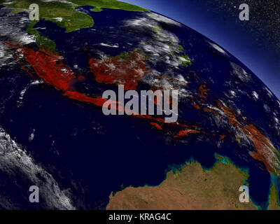 Indonesia dallo spazio evidenziato in rosso Foto Stock