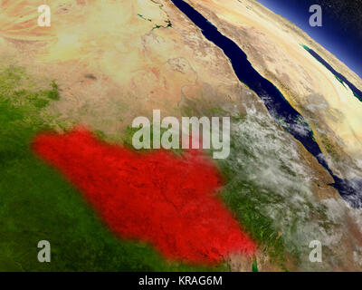 Il sud Sudan dallo spazio evidenziato in rosso Foto Stock