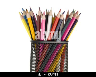 Matite colorate nel supporto di metallo Foto Stock