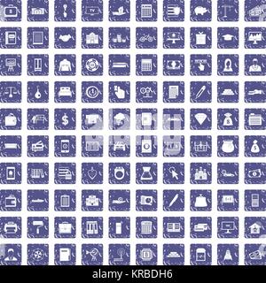 100 credito set di icone grunge sapphire Illustrazione Vettoriale