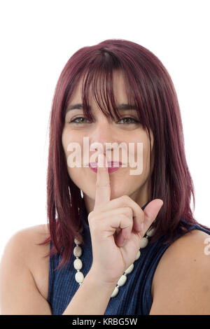 Bella giovane donna mettere il dito sulle labbra Foto Stock