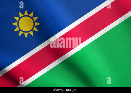 Bandiera della Namibia che ondeggia con texture di tessuto Foto Stock