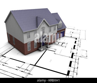 3D render di una casa sui piani Foto Stock