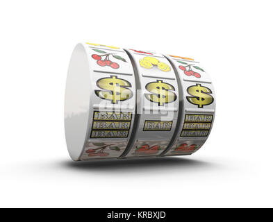 3D render di frutta di bobine della macchina che mostra jackpot linea vincente Foto Stock