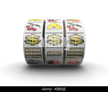 3D render di frutta di bobine della macchina che mostra jackpot linea vincente Foto Stock
