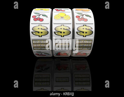 3D render di frutta di bobine della macchina che mostra jackpot linea vincente Foto Stock