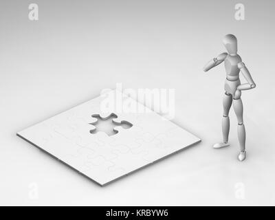 3D render di qualcuno guardando un puzzle incompiuto Foto Stock