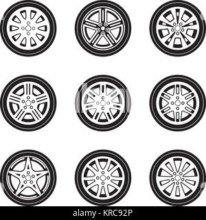 Auto ruota vector icon set Illustrazione Vettoriale