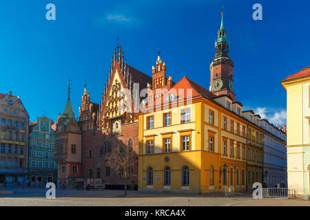 Il municipio sulla Piazza del Mercato di Wroclaw, Polonia Foto Stock