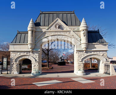 Unione Stock Gate di cantiere a Chicago in Illinois. Progettato da Burnham e Root circa 1875. Foto Stock