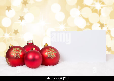 Rote Weihnachtskugeln Frohe Weihnachten Sterne Weihnachtskarte Wünsche Karte Textfreiraum Copyspace Foto Stock
