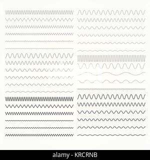 Set di linee ondulate - zig-zag e sottolineatura ondulate raccolta delle frontiere Illustrazione Vettoriale