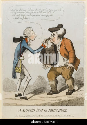 Cartoon satirico, Una ganascia di Lock'd per John Bull Foto Stock