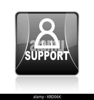 Il nero piazza moderna web icona lucido su sfondo bianco con reflaction Foto Stock