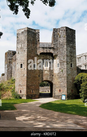 Parte delle rovine del Berry Pomeroy Castle vicino a Totnes nel Devon. Molti lavori di costruzione furono intrapresi nel corso del XV e XVI secolo, ma l'edificio fu abbandonato nel 1700, e si ritiene che sia infestato. Foto Stock