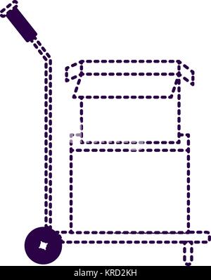 Carrello a mano con scatole di cartone impilate e uno aperto in viola silhouette punteggiata Illustrazione Vettoriale