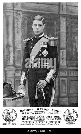 Una cartolina con un ritratto del principe del Galles (il futuro re Edward VIII e più tardi il Duca di Windsor), venduto in aiuto del National Relief Fund nei primi mesi della prima guerra mondiale, uno di un certo numero di iniziative di raccolta fondi istituiti per fornire un aiuto. Data: 1914 Foto Stock