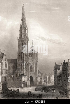 Cathédrale Notre-dame, Cattedrale di Nostra Signora di Anversa, nelle Fiandre, in Belgio, del XIX secolo Foto Stock