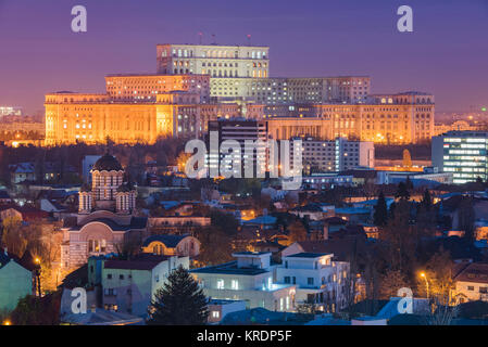 Bucarest vista notturna Foto Stock