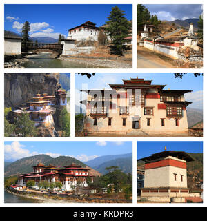 Impressioni del Bhutan, collage di immagini di viaggi Foto Stock