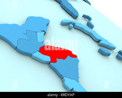 Honduras in rosso sul globo blu Foto Stock