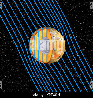 Giove. Linee di induzione magnetica andare attraverso la sua luna Io con alcuni magma fuso sotto la crosta Foto Stock