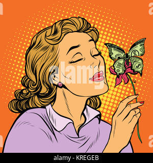 Donna e butterfly denaro. il concetto di carità Foto Stock