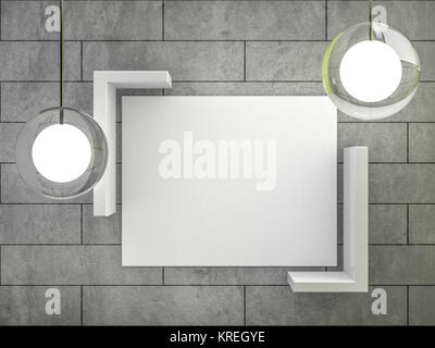 Bianco poster in bianco con telaio mock-up sulla parete. Il rendering 3D Foto Stock
