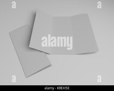 Blank tri-fold brochure modello di progettazione. Il rendering 3D Foto Stock