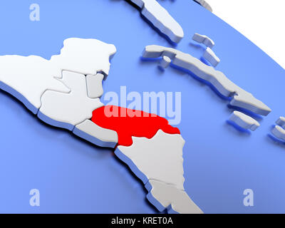 Honduras sulla mappa del mondo Foto Stock