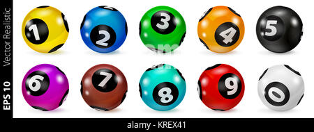 Set di lotteria numero colorato sfere 0-9 Foto Stock