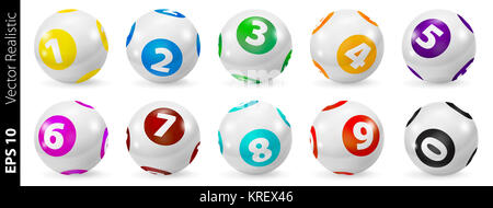 Set di lotteria numero colorato sfere 0-9 Foto Stock