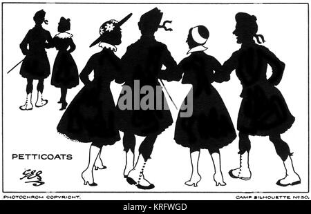 Petticoat, soldati in kilt, cartolina di WW1 silhouette Foto Stock