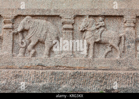 Asia, India, Karnataka, Hampi, Mahanavami Dibba, sculture Foto Stock