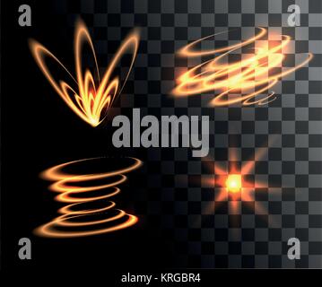 Set di golden vettore effetti di luce incandescente anelli luminosi con particelle isolate di decorazione su sfondo trasparente pagina sito web e mobile app de Illustrazione Vettoriale