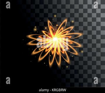 Vettore d'oro effetti di luce Luce incandescente anelli con particelle isolate di decorazione su sfondo trasparente pagina sito web e mobile app design. Illustrazione Vettoriale